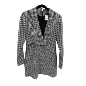 Minkpink Houndstooth Blazer Mini Dress Black White MG2304578 Medium